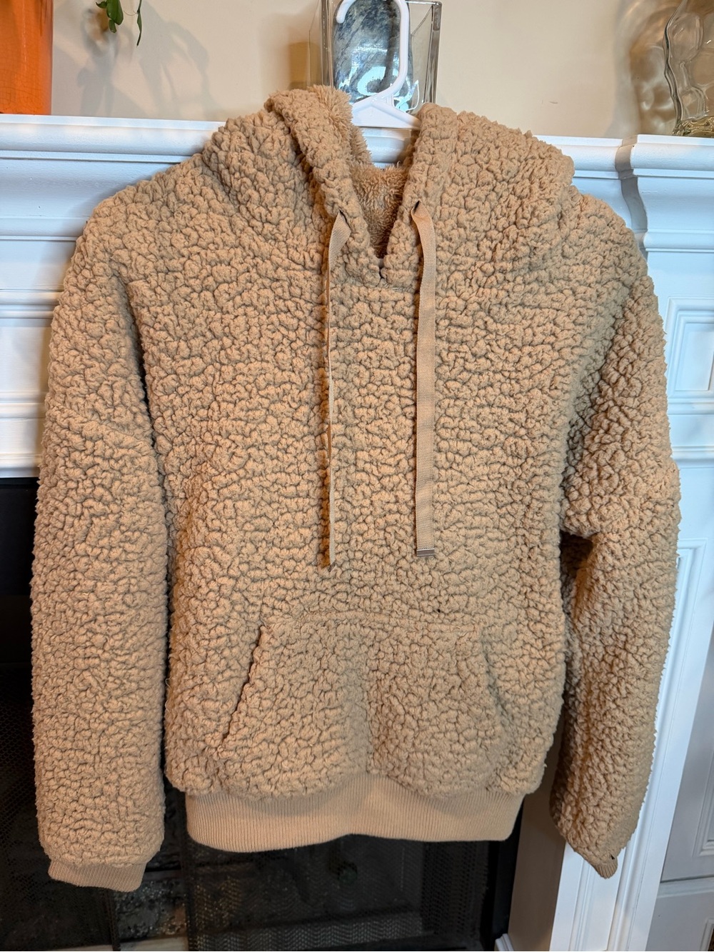 Cisono Los Angeles Taupe Sherpa Hoodie Pullover Jacket Cozy Teddy M
